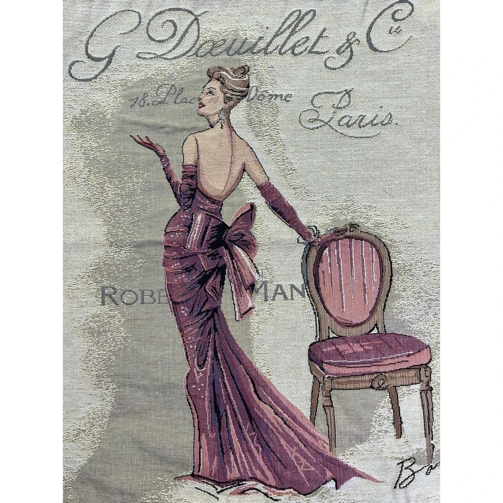 VTG Chad Barrett Set 2 Couture Paris Fashion Tapestry Pillow Covers 17.5 Pink